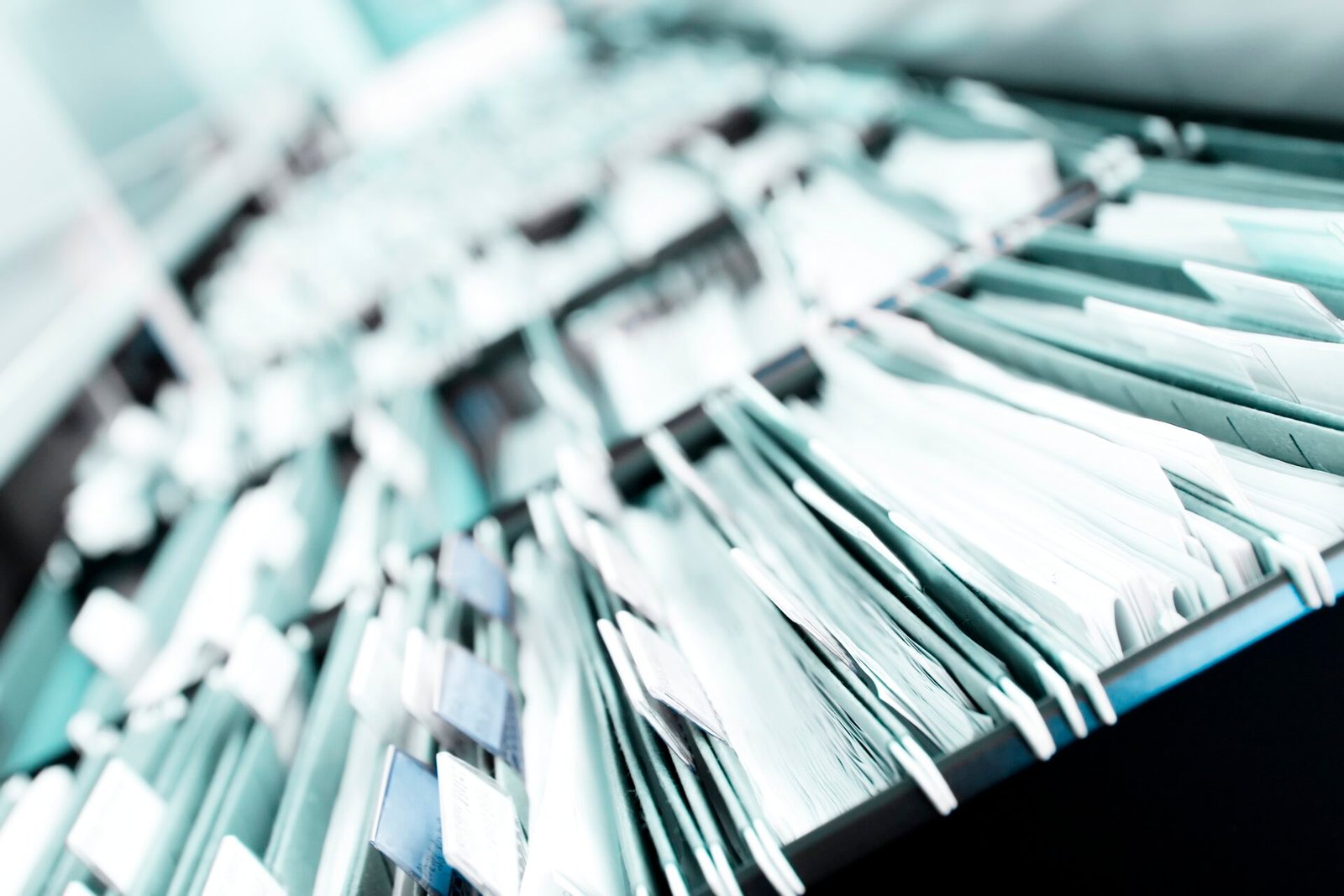 Rows of confidential files secured before shredding and destruction