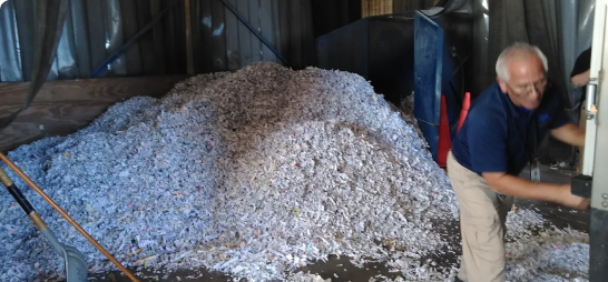 Baled shredded paper ready for recycling