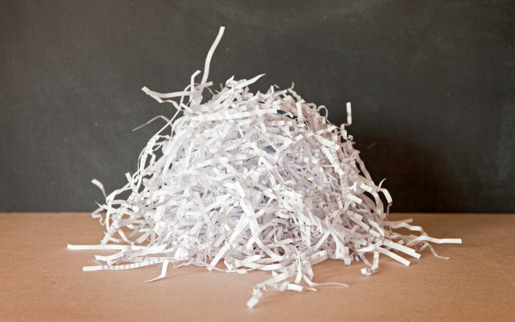 A pile of paper that was shredded by a mobile shredding service in Texas