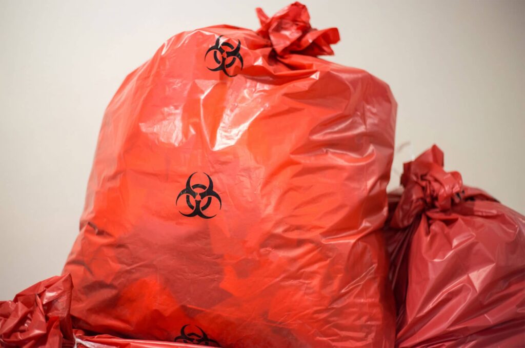Red biohazard bags for medical waste disposal