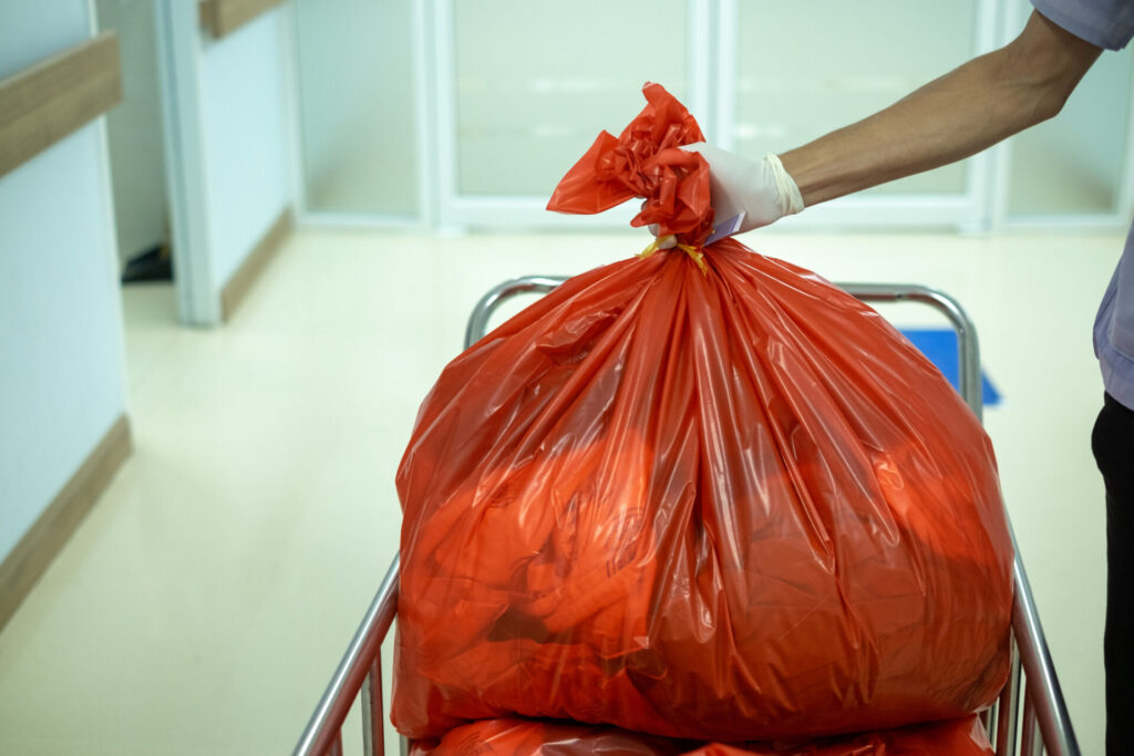 Biomedical waste solutions: Infectious waste must be disposed of in the trash bag and red in hospitals.
